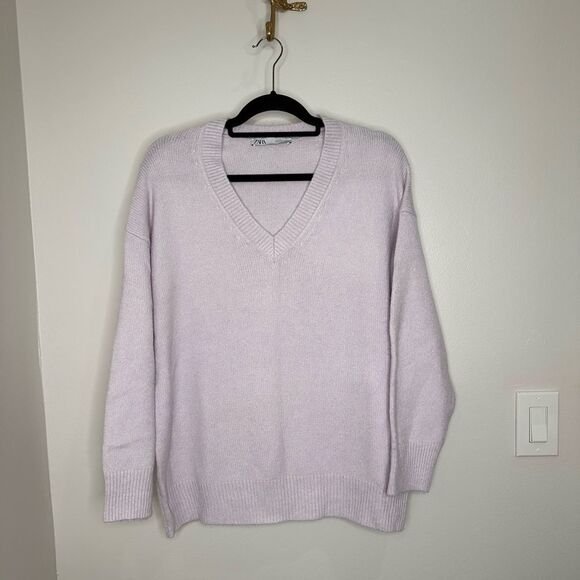 Zara Lilac Oversized V-Neck Sweater - Picture 4 of 11